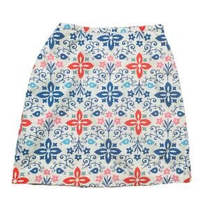 Boden Women’s Size US 12R Geometric Floral Print A-line Skirt White Blue Red